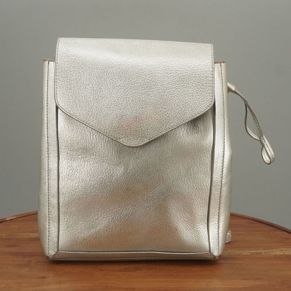 Loeffler Randall Mini Metallic Silver Backpack Pebble Leather