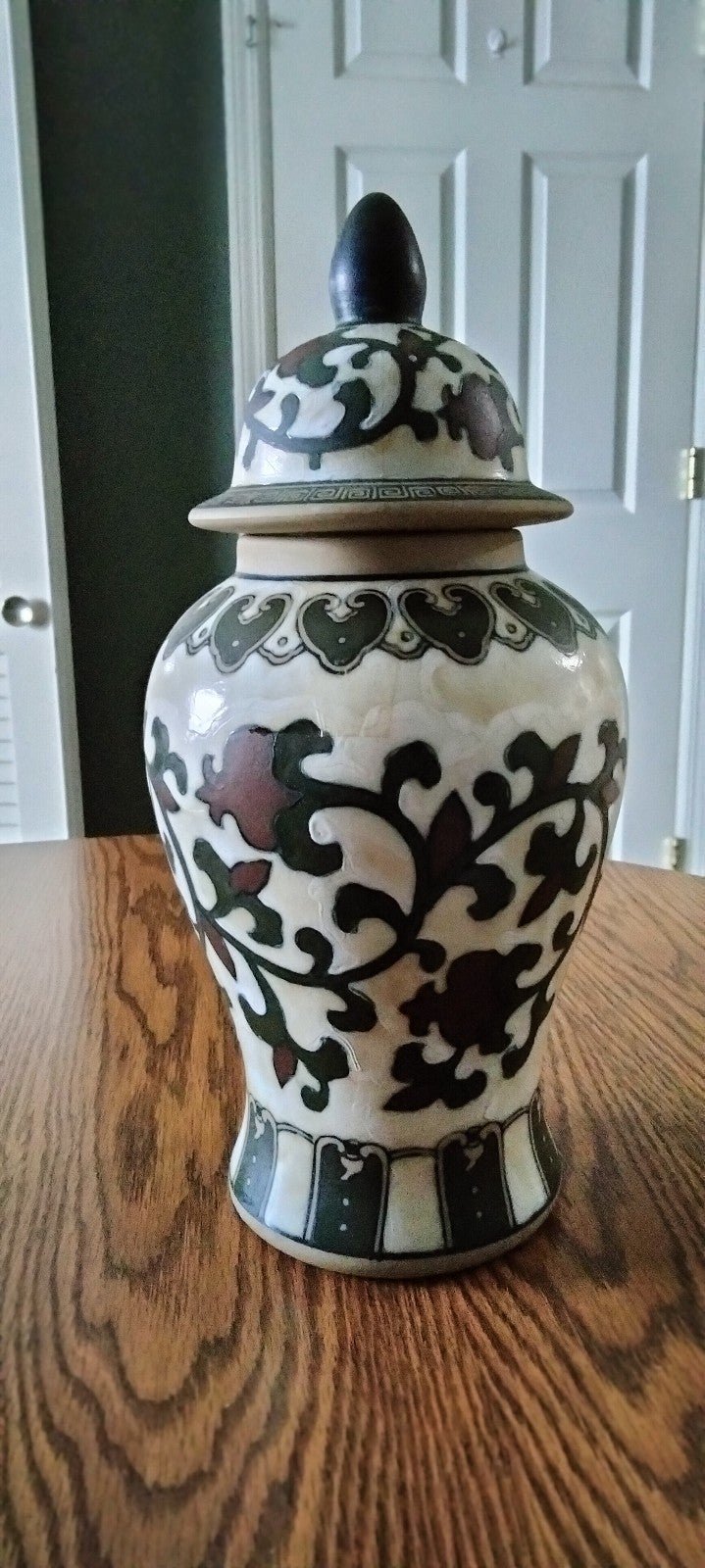 Vintage Porcelain Oriental Temple Jar Vase Hand Painted