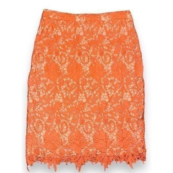 FB2 Alice & Olivia Coral Nude Lace Farrel Pencil Skirt 298 6 Neon Orange