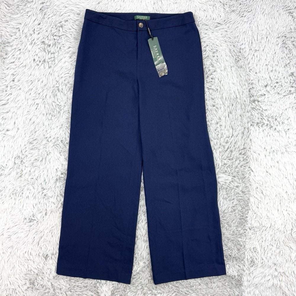Lauren Ralph Lauren Pants Women's 8P Navy NWT Career Office Wide Leg Business