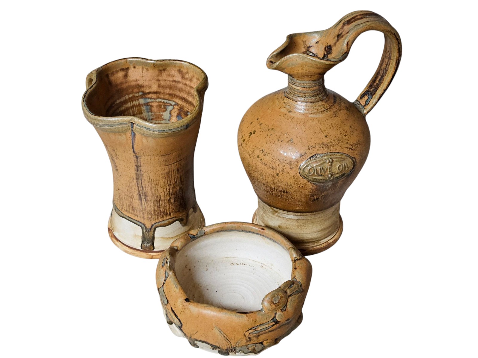 P4-C-021 Rare Collectible Handemade Ceramic Pieces, which include an Olive Oil