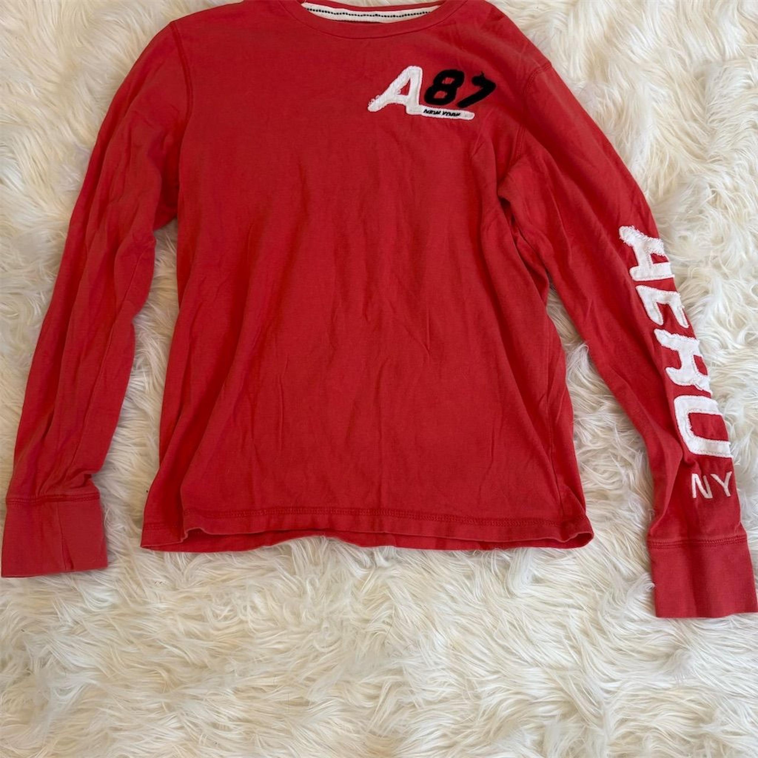 Aeropostale Men's Long Sleeve Red Graphic Button-Up Shirt Size S