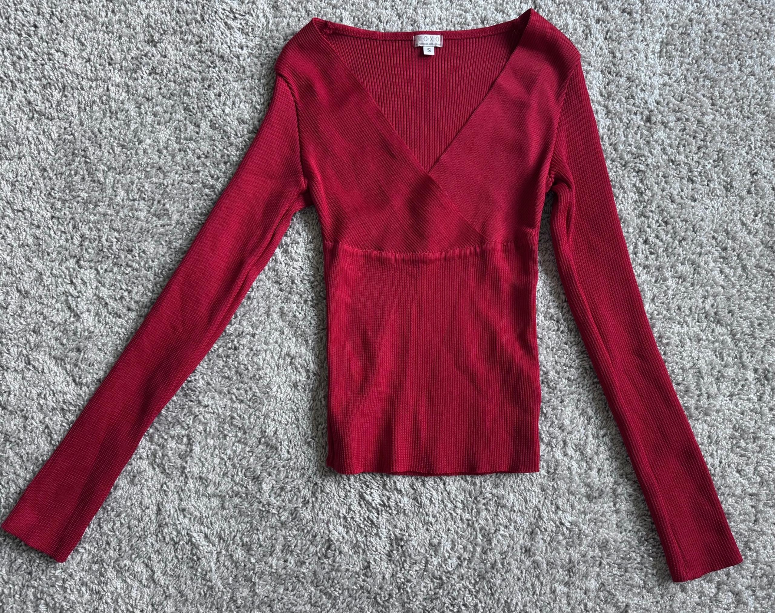 Vintage Y2K New Red Long Sleeve Knit Top Blouse Sz S - XOXO