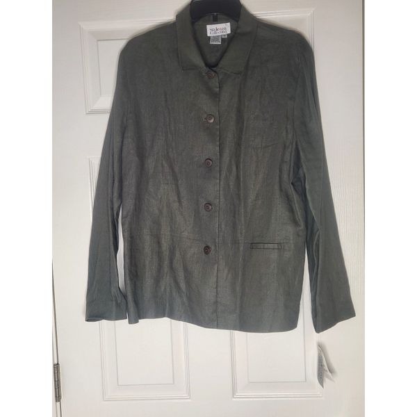 NWT Style&Co Collection 16 Moss 100% LINEN Lngslvs Buttons Up Women Blazer Shirt