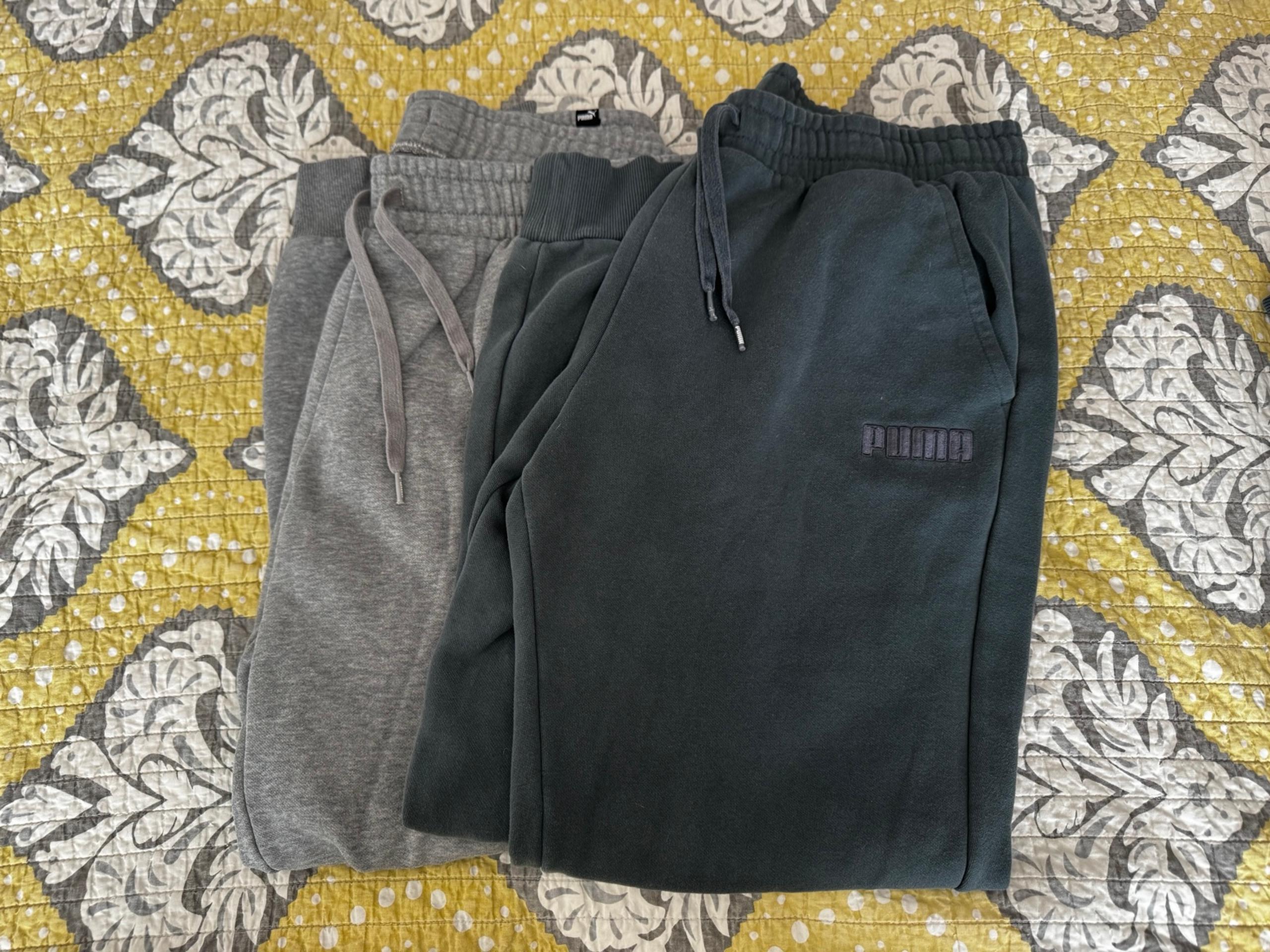 2 Pairs Puma Men’s Joggers Sweatpants Gray & Blue -Grey Size XL Ribbed Ankles