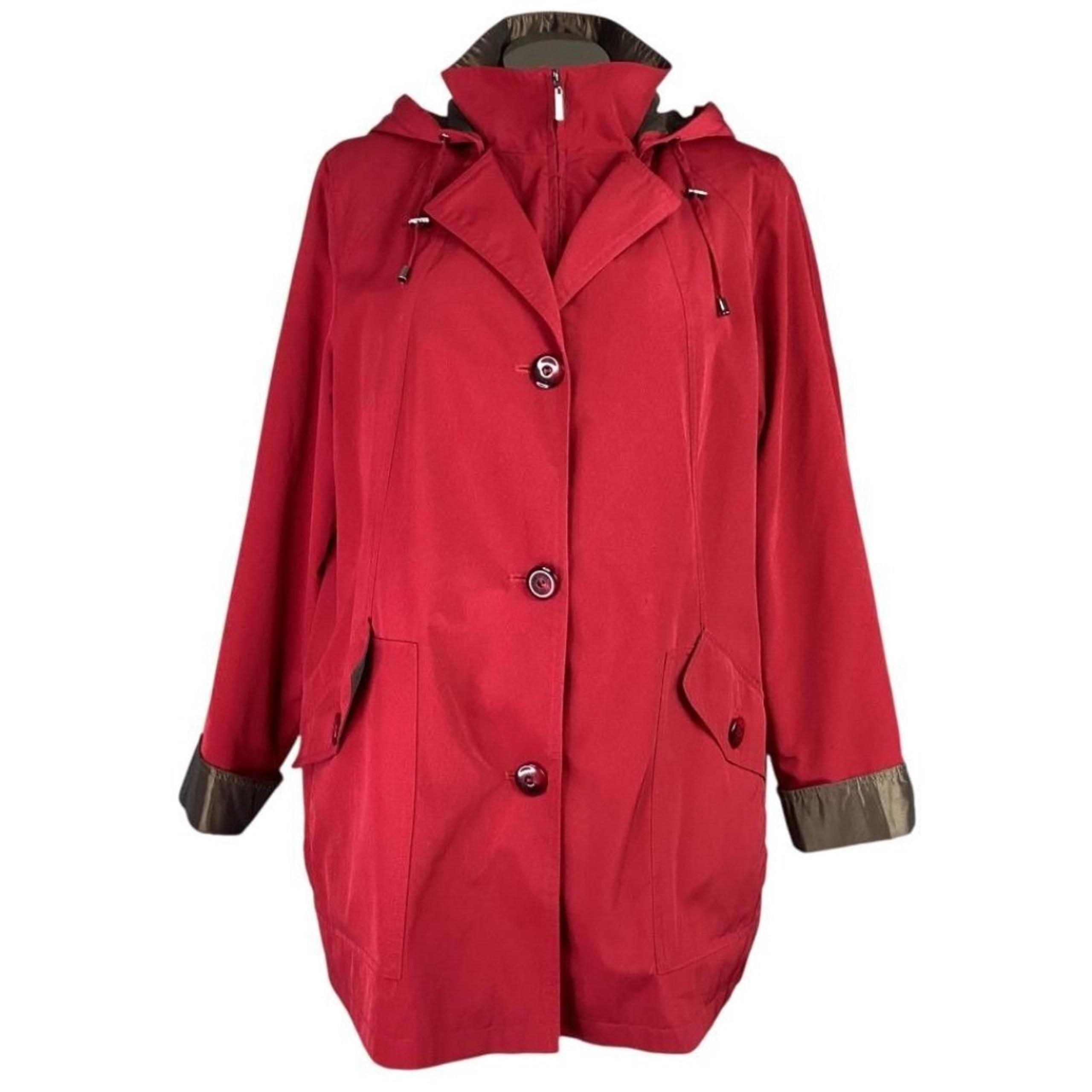 Rain Coat Women 1X Red Detachable Hood Pockets Stand Collar Fall Liner - Gallery