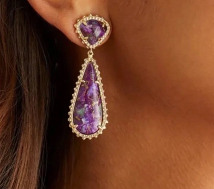 NWT Rare Kendra Scott Payton Earrings Bronze Veined Purple Turquoise Magnesite