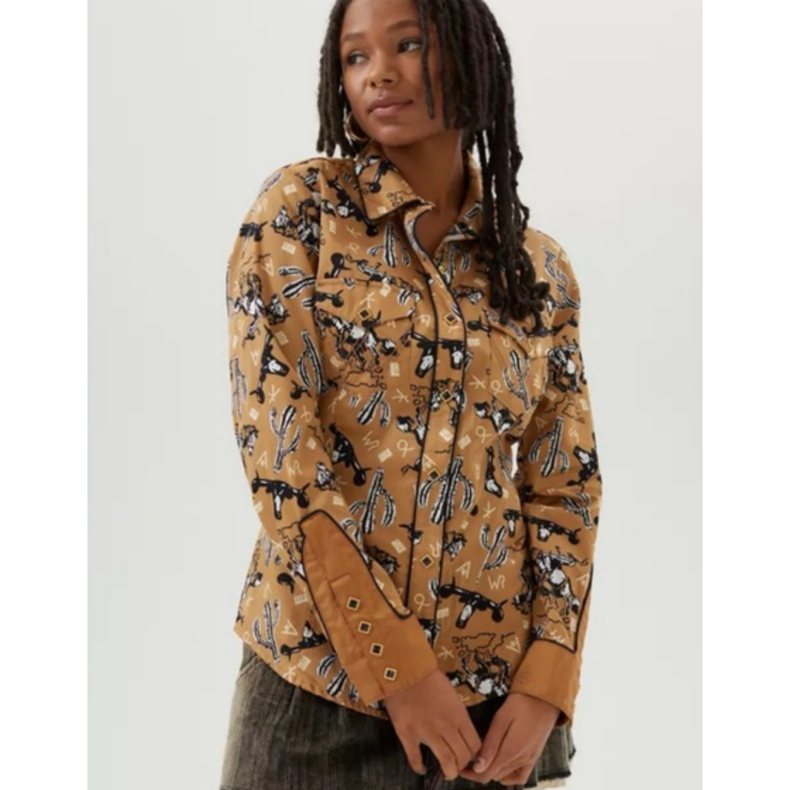 WRANGLER X Leon Bridges Women's Western Print Snap-up Shirt Rodeo Sz L New