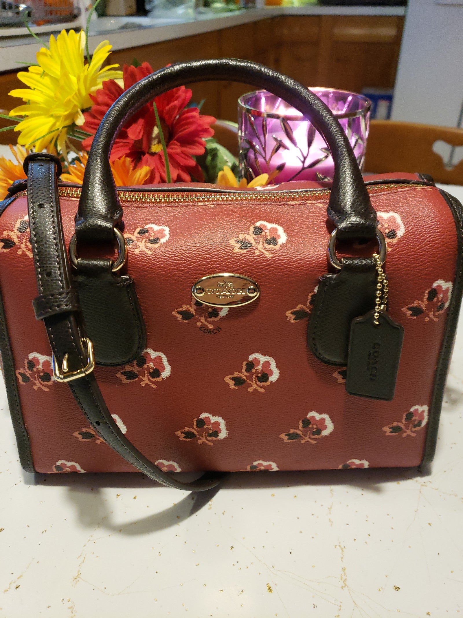 Coach F36203 Bramble Rose Mini Bennett Leather Satchel Berry Multi Handbag Purse