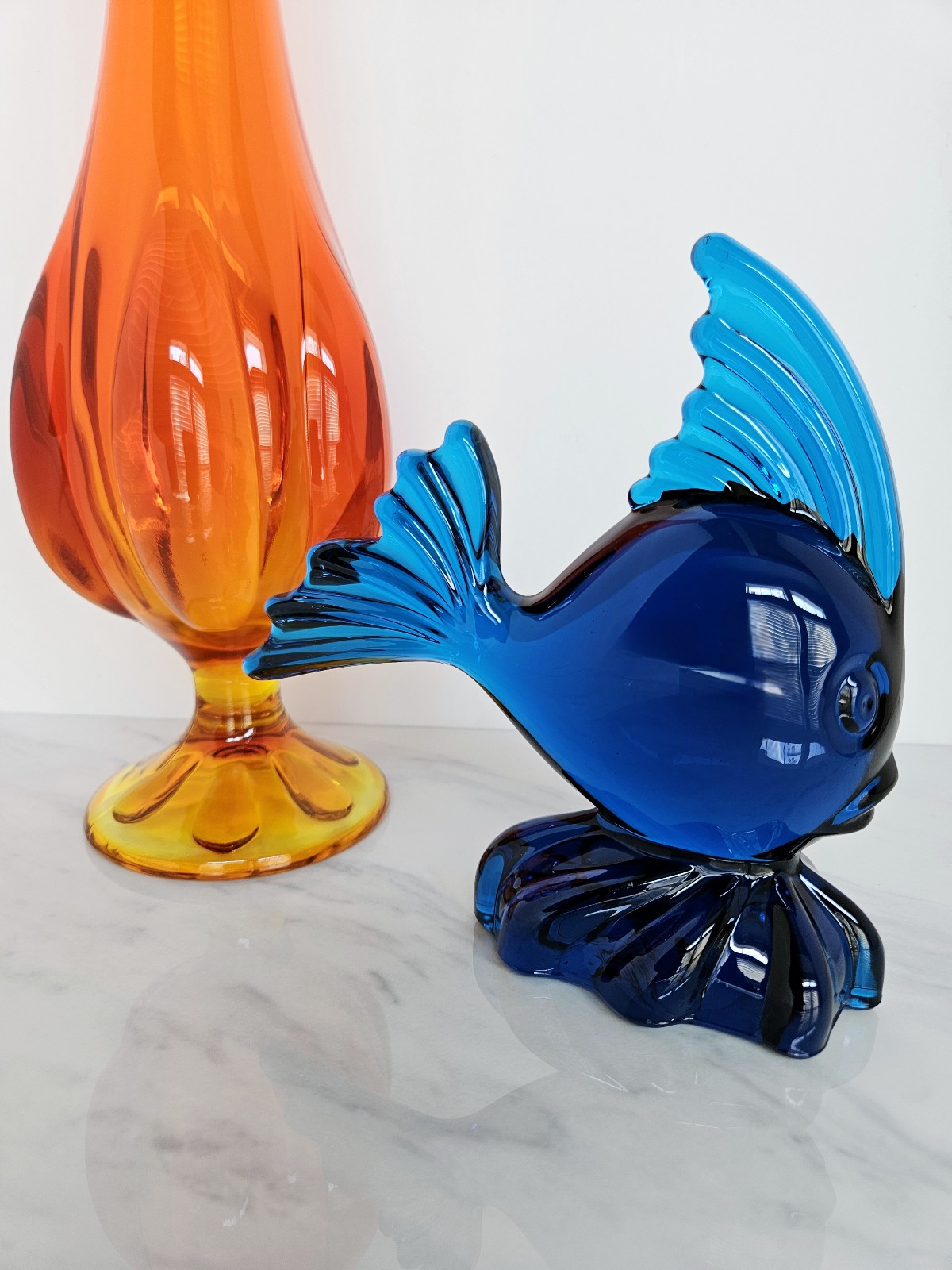 Vintage Viking Glass Bluenique Epic Angel Fish #1301