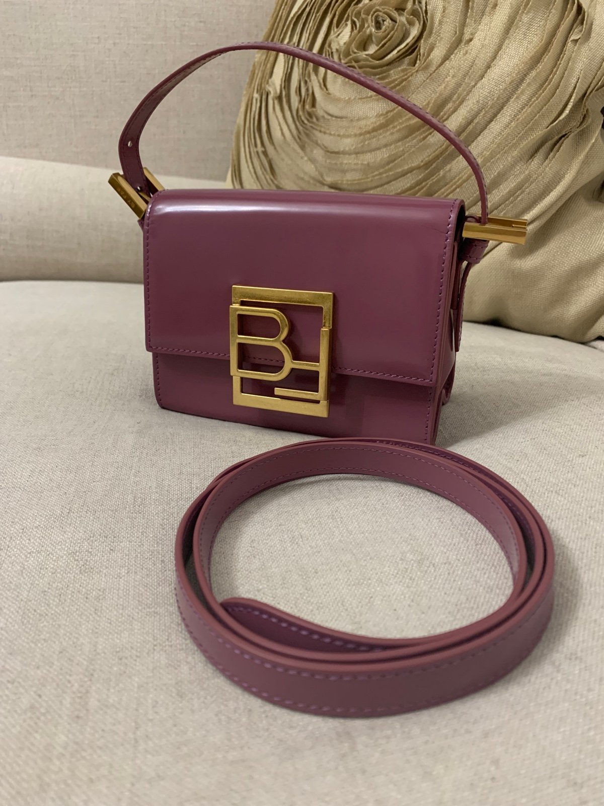 BY FAR Women's Purple Fran Semi Patent Leather Top Handle Bag