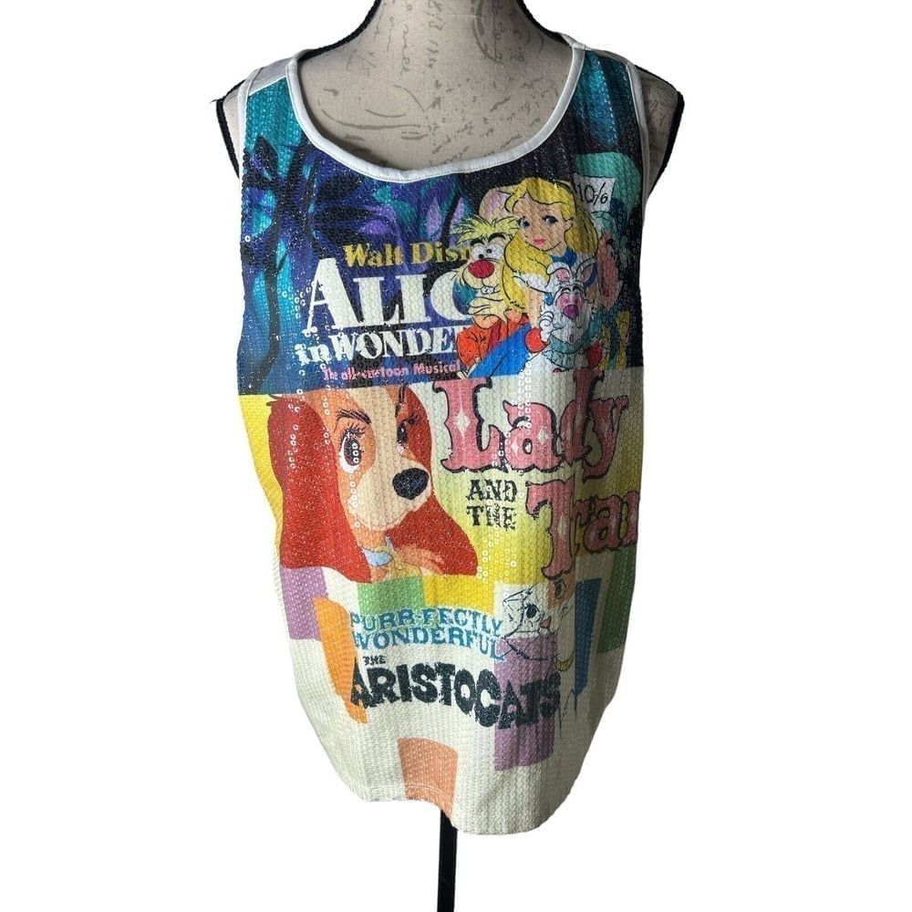 Disney Alice in Wonderland Lady & Tramp Aristocats Ladies XL Sequined Tank.