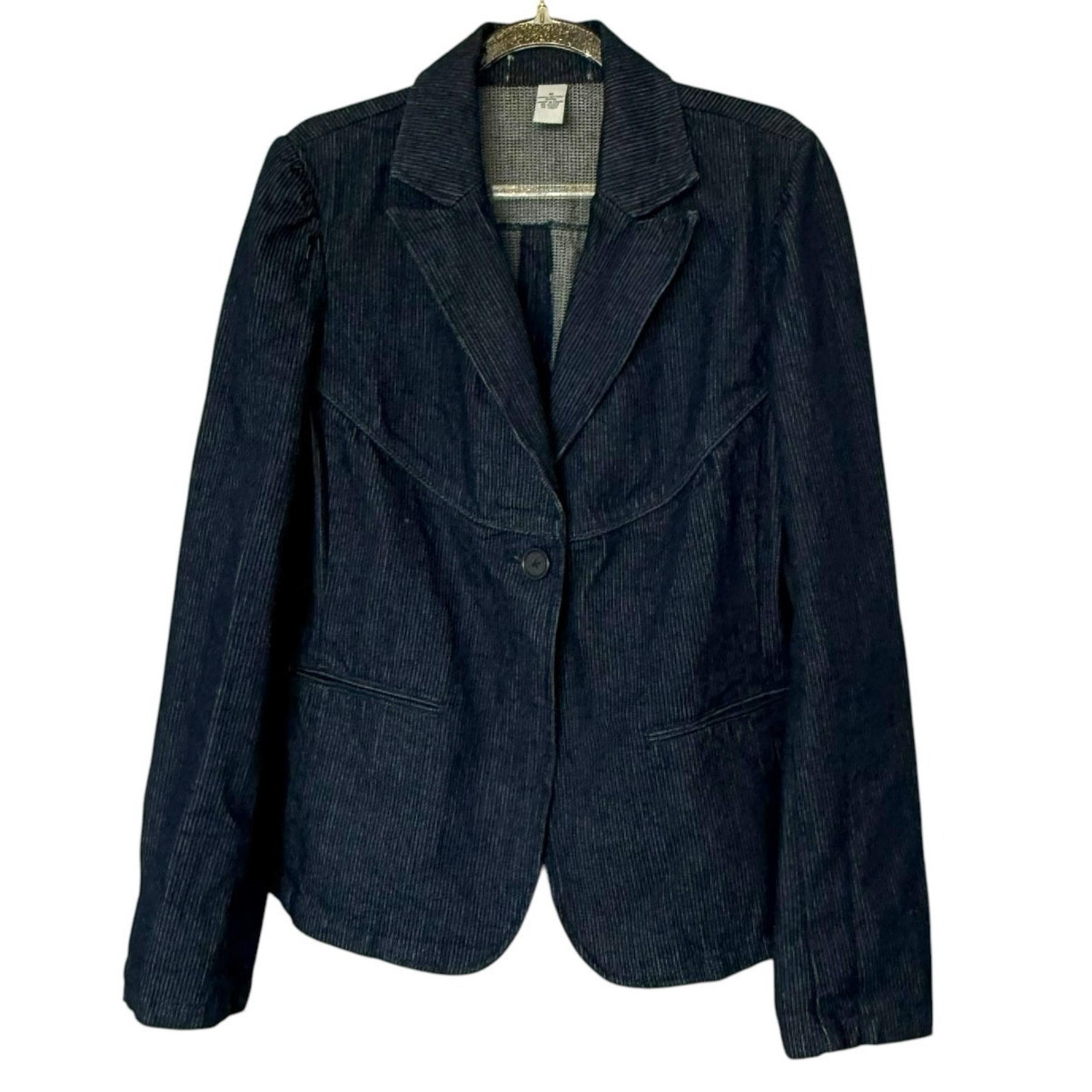 Vintage Denim Blazer, Collared Jean Jacket 100% Cotton Womens Sz M Dark Wash Y2K