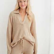 Aerie tan cozy up waffle matching set