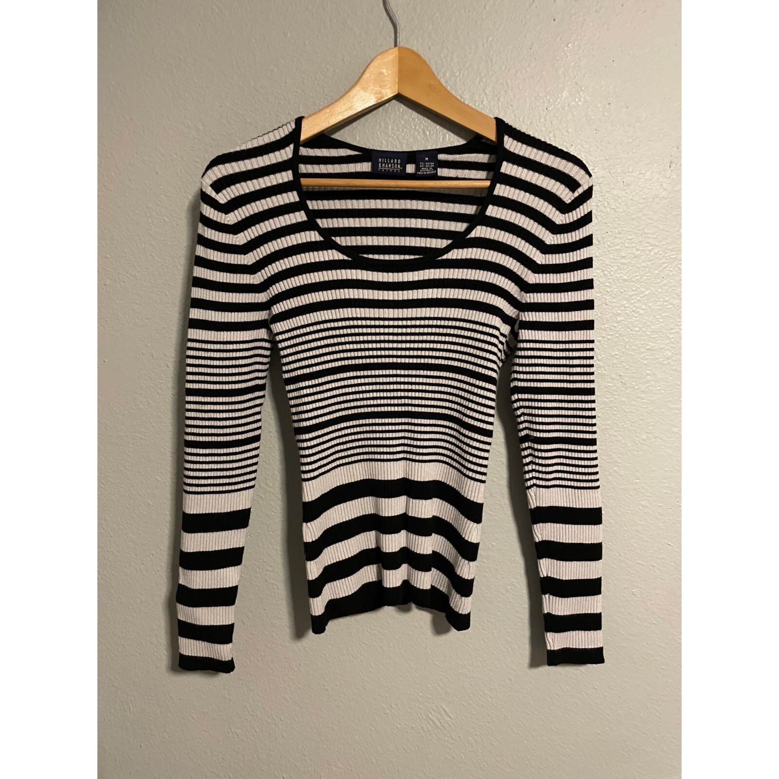 VTG Hillard & Hanson Womens Fitted Sweater Small Black Striped Ribbed Grunge Y2K