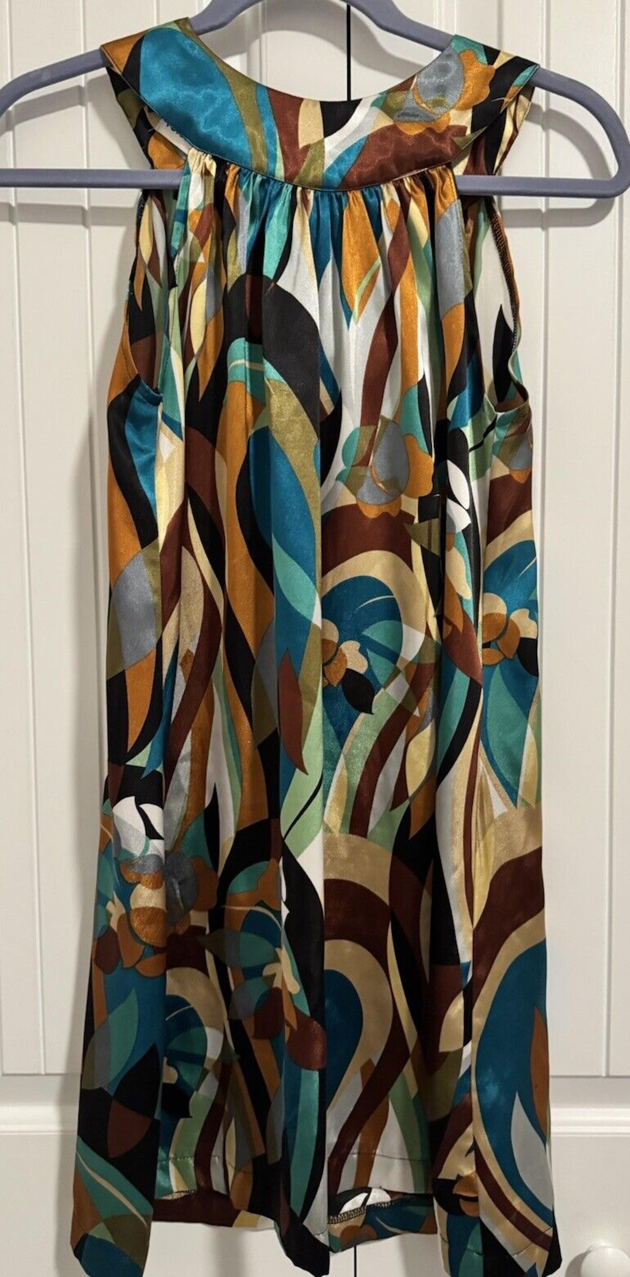 Y2K Boutique Women’s Dress Geometric Silk Halter Bow Back Veronica M Small
