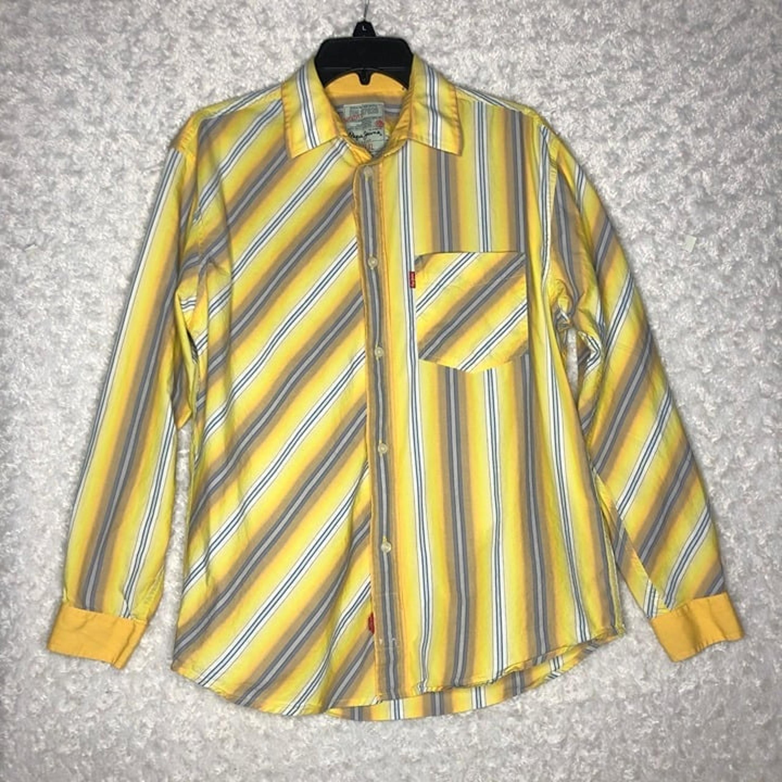 Pepe Jeans London Men's Yellow Striped Button Down Shirt XL