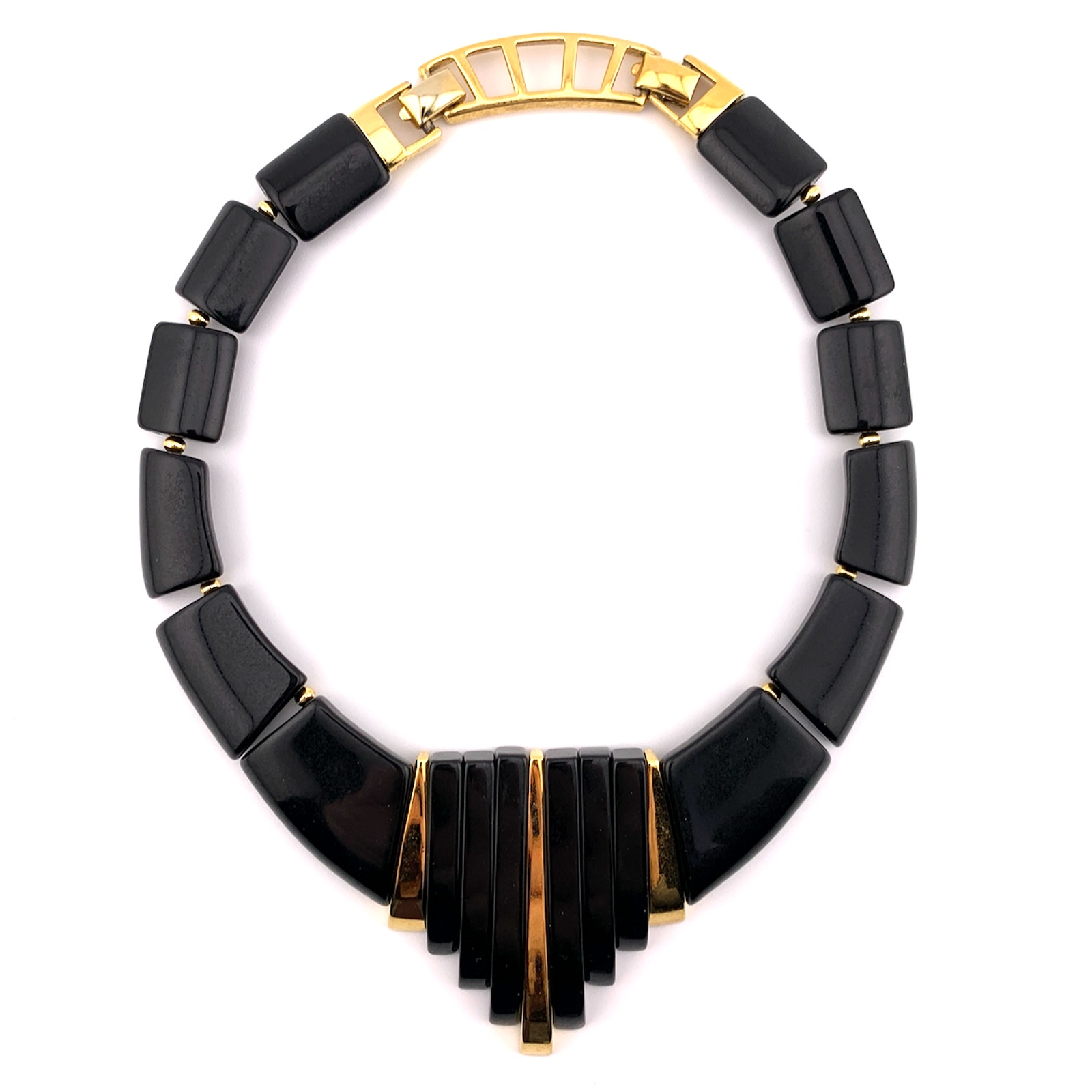 Signed Napier Vintage 1986 Gold Tone Black Jet Collection Necklace 16