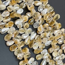 Golden Rutile Rutilated Quartz Gemstone Smooth Drops Briolette Shape Beads