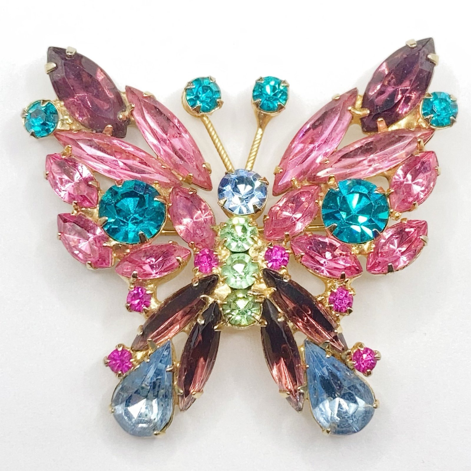 Vintage Juliana? High End Multicolor Rhinestone Butterfly Gold Tone Brooch Pin