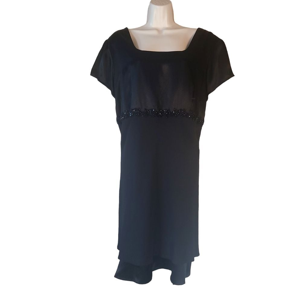 VTG Jessica McClintock Gunne Sax Dress Black Beaded Sequin Plus Size 18W USA