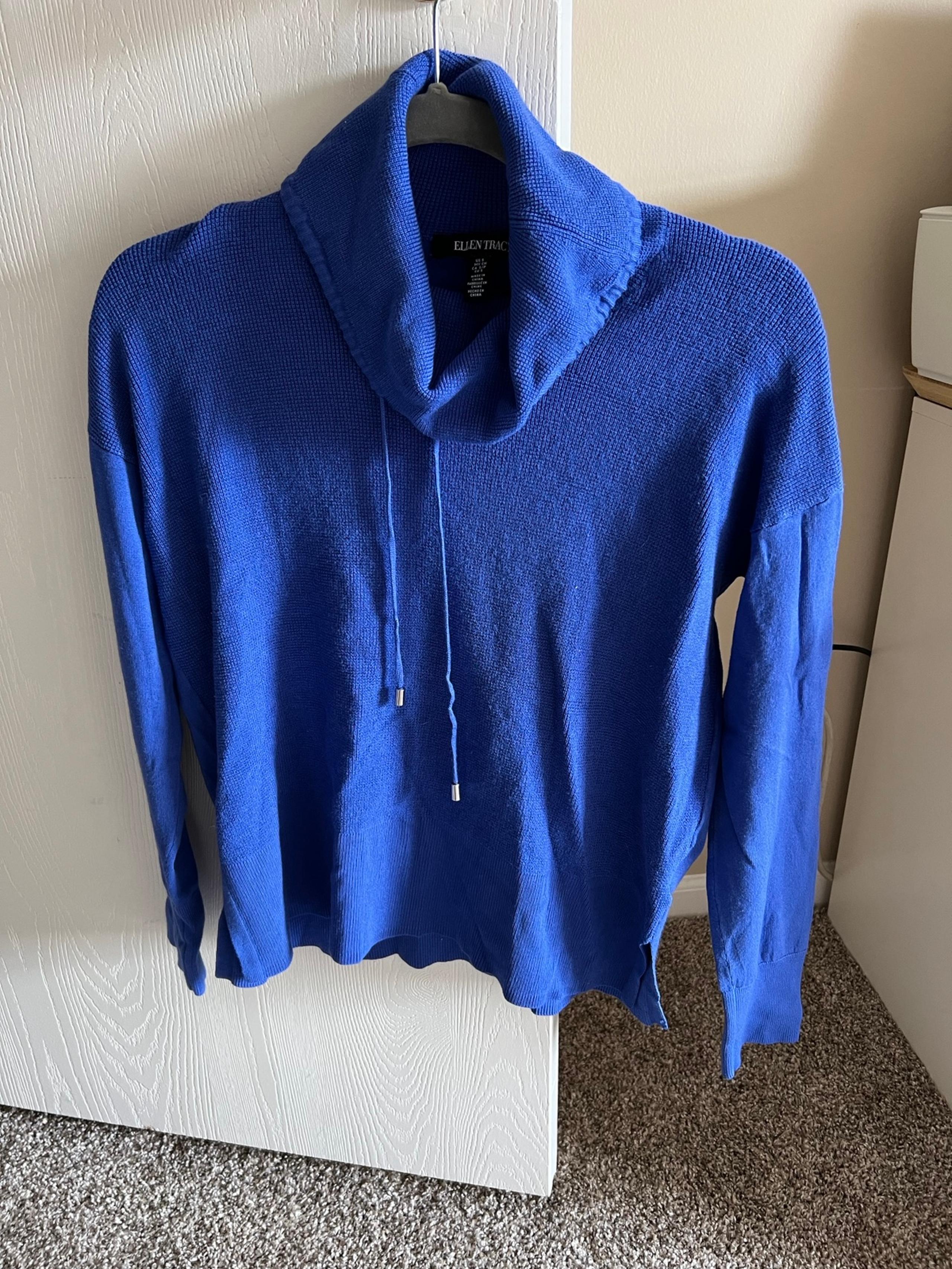 Ellen Tracy Blue Knit Cowl Neck Sweater