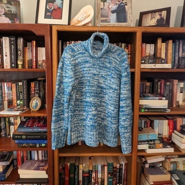lou grey blue marina space dye knitted turtleneck sweater sz xs nwt