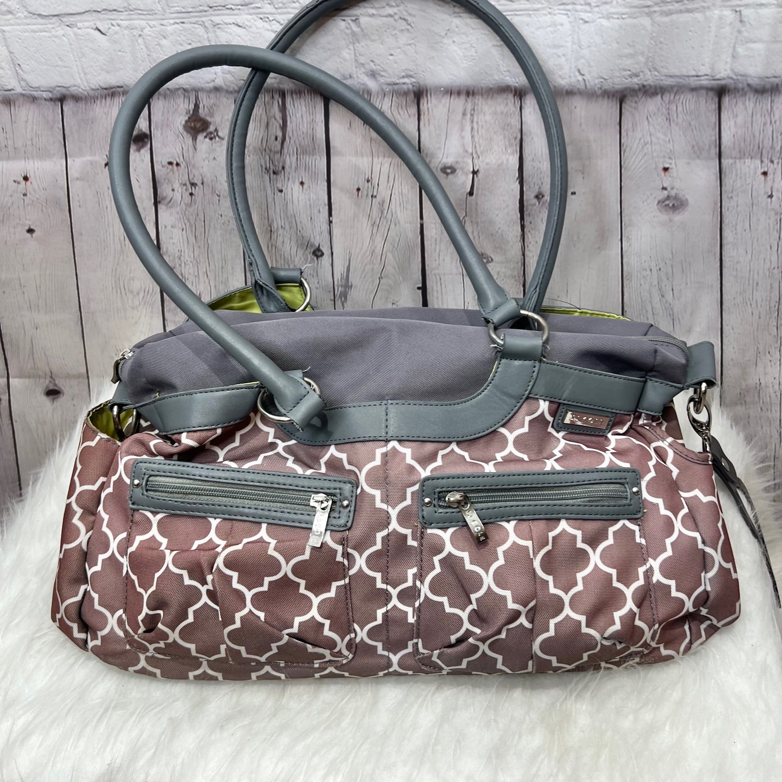JJ Cole Grey Mauve Diaper Tote Bag