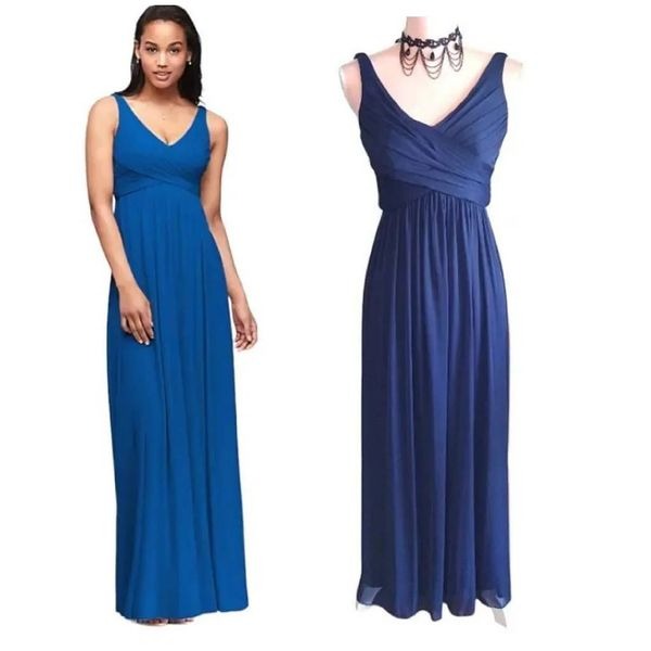 David's Bridal Marine Blue Long Mesh Cowl Back Bridesmaid Dress Size 2