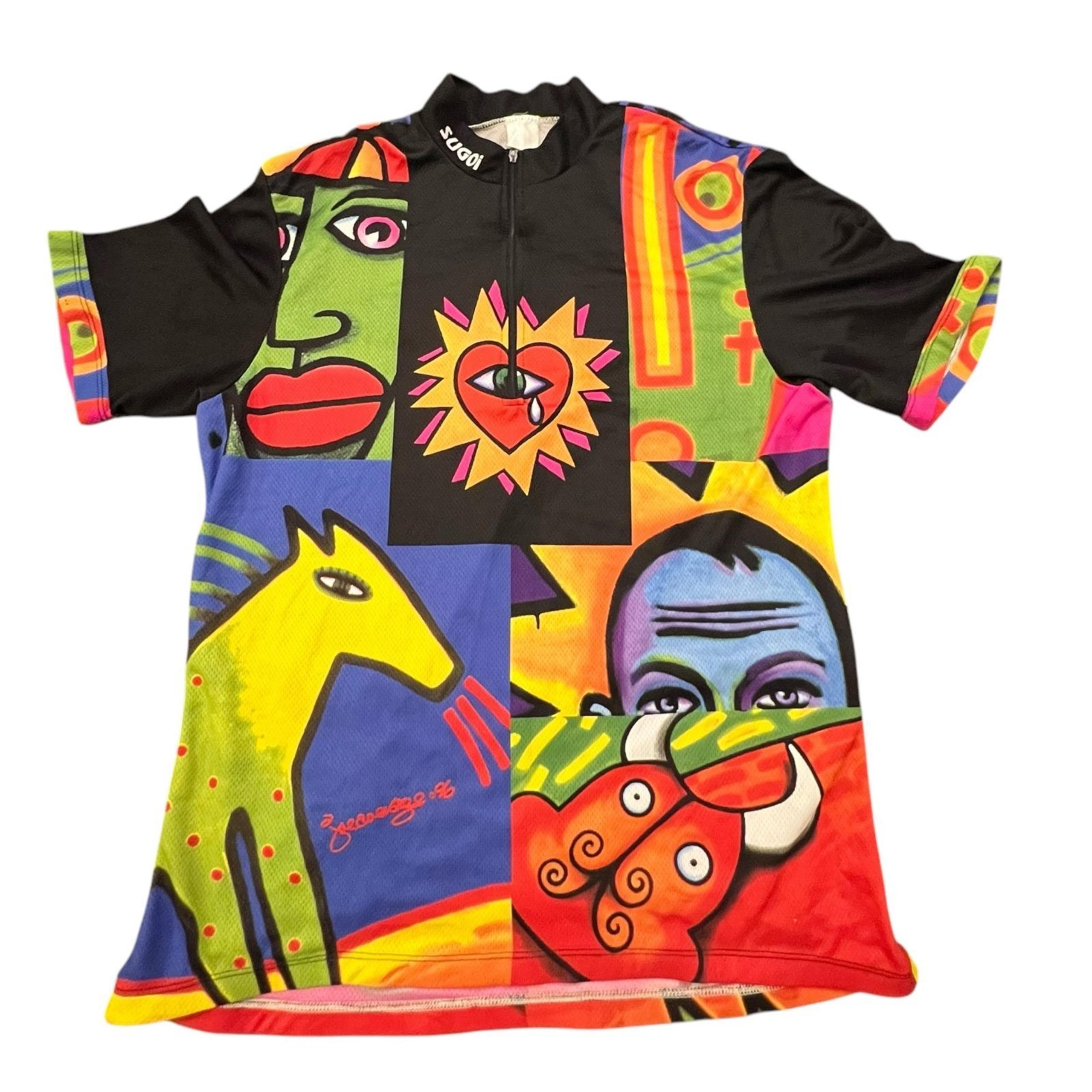 VTG Sugoi Cycling Jersey Short Sleeve Colorful Joe Average Pop Art Unisex M/L