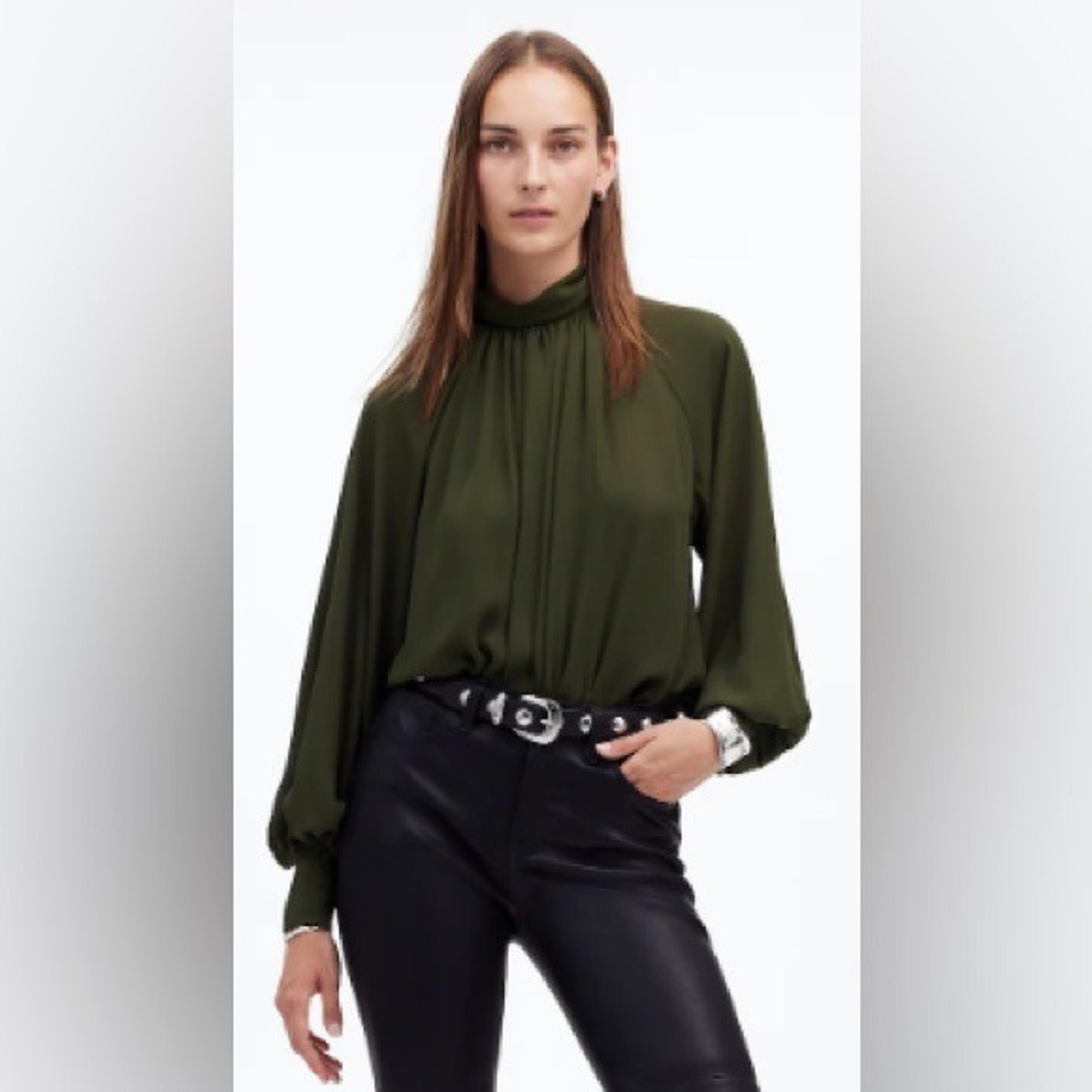 Madewell Women's Mossy Umber Turtleneck Long-Sleeve Top in Chiffon, Size XXL