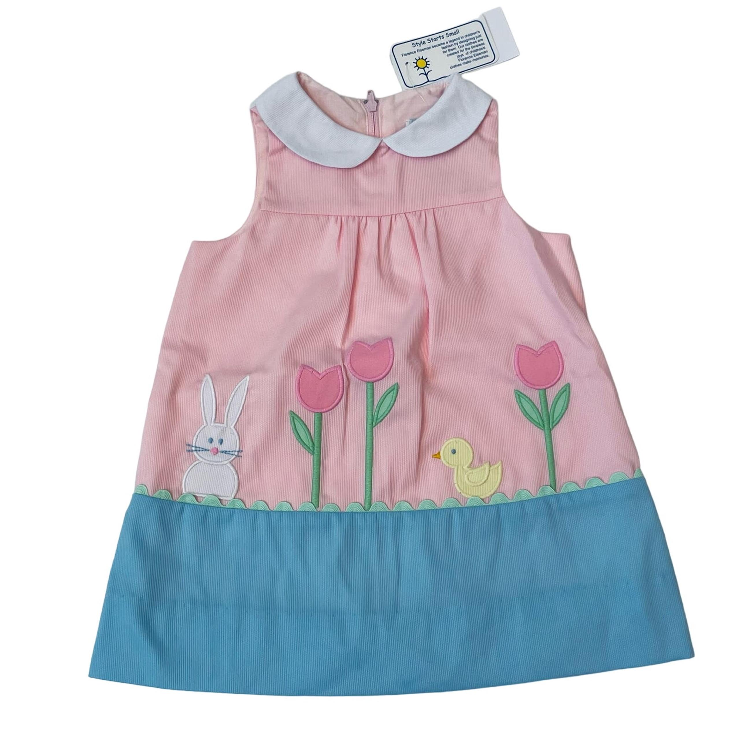 NWT Florence Eiseman 24M Finewale Pique Dress w/ Tulips, Bunny & Ducks