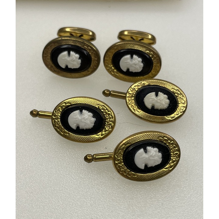 Unisex Victorian Revival Faux Cameo Dress Set Cufflinks & Studs