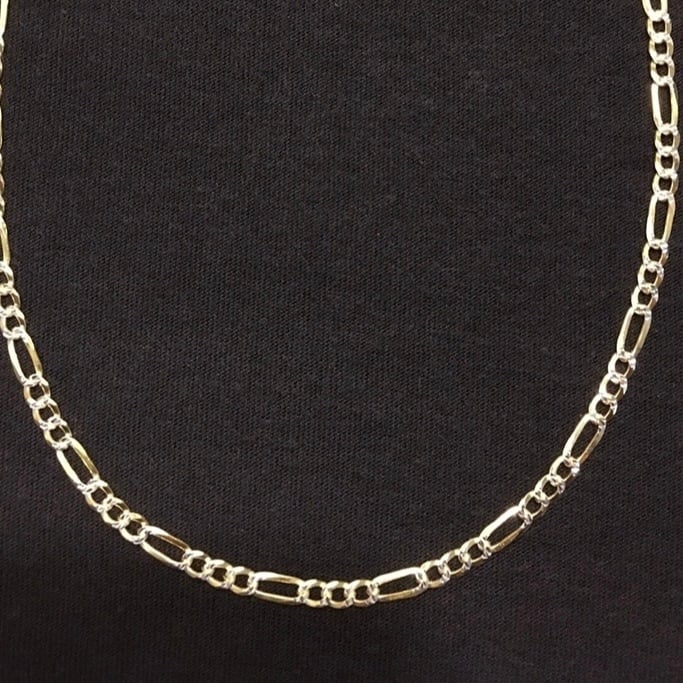 Gold Chain 14k Gold Vermeil Figaro Link Necklace 24in 4mm 925 Italy Two Tone
