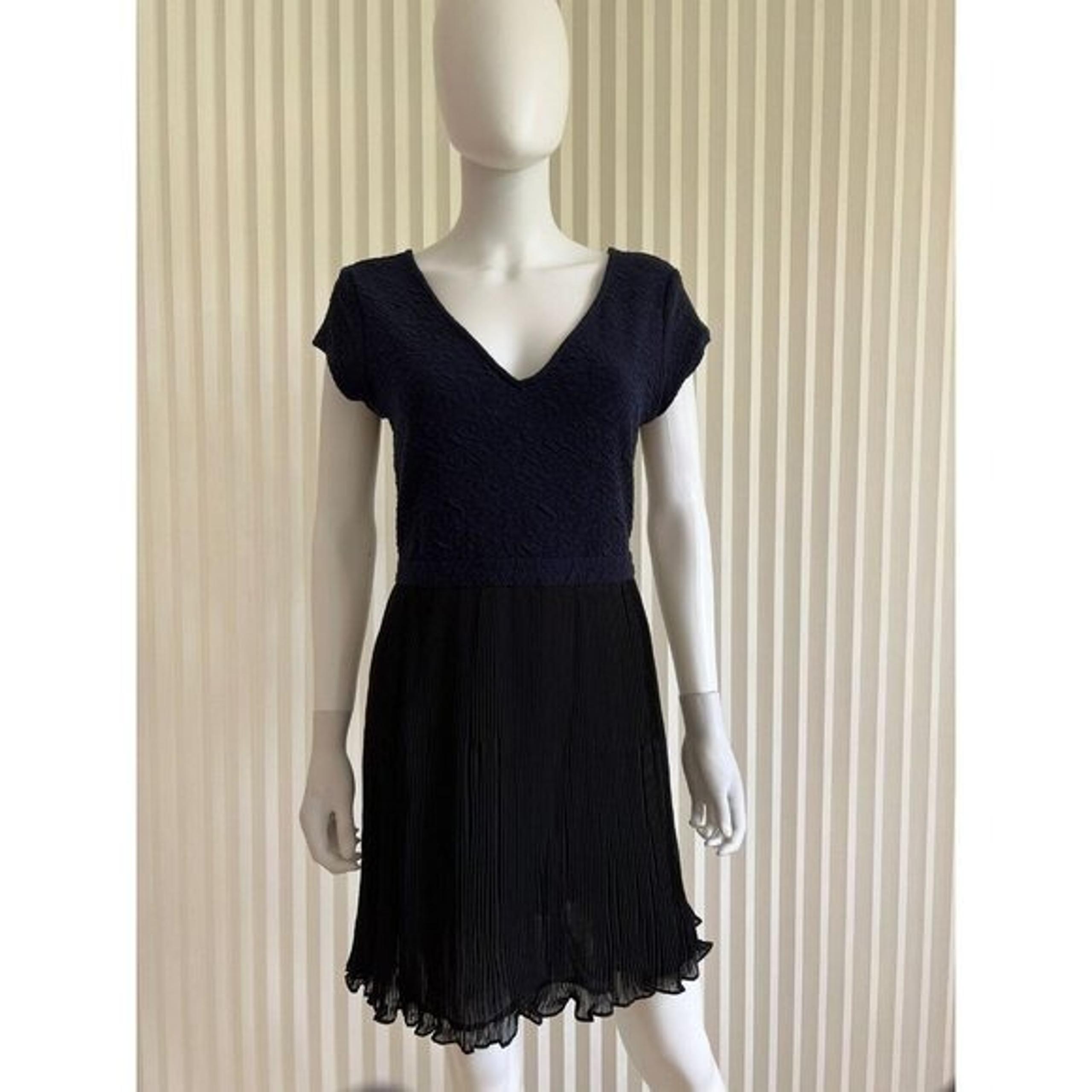 Urban Outfitters Dress Pins and Needles Navy Blue & Black Pleated Fit & Flare  L