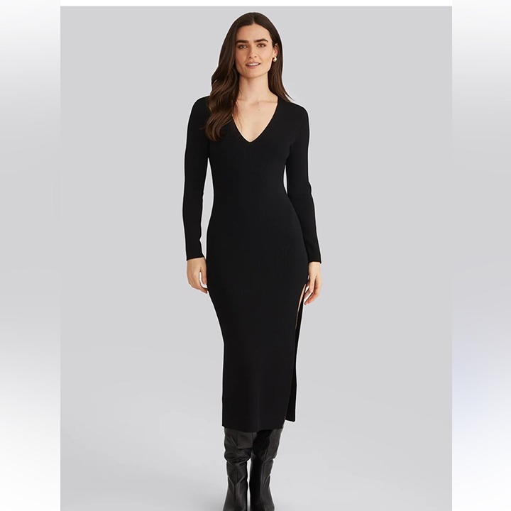 Good American NWT Black Long Sleeve Jersey Lined Long Midi Size 5/2XL