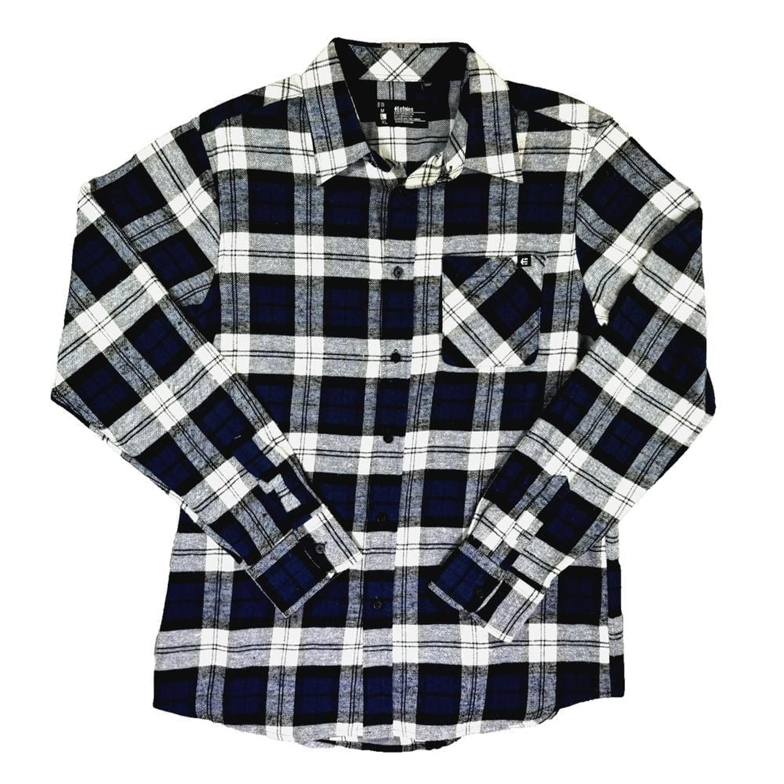 Etnies Flannel Long Sleeve Plaid Blue Large Skate Driven Retro 90s Surf