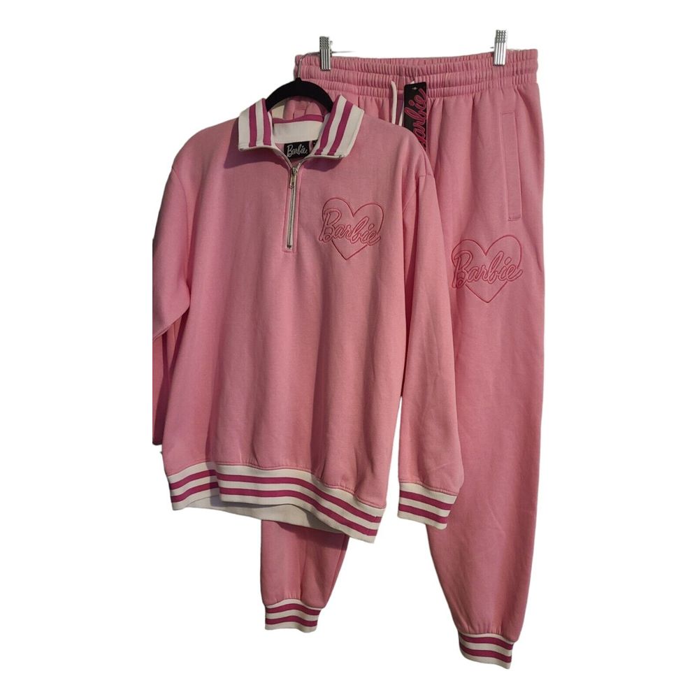 NEW with Tags - Barbie 2 Piece Pink Large Sweat Suit -Zip pullover Top Pants