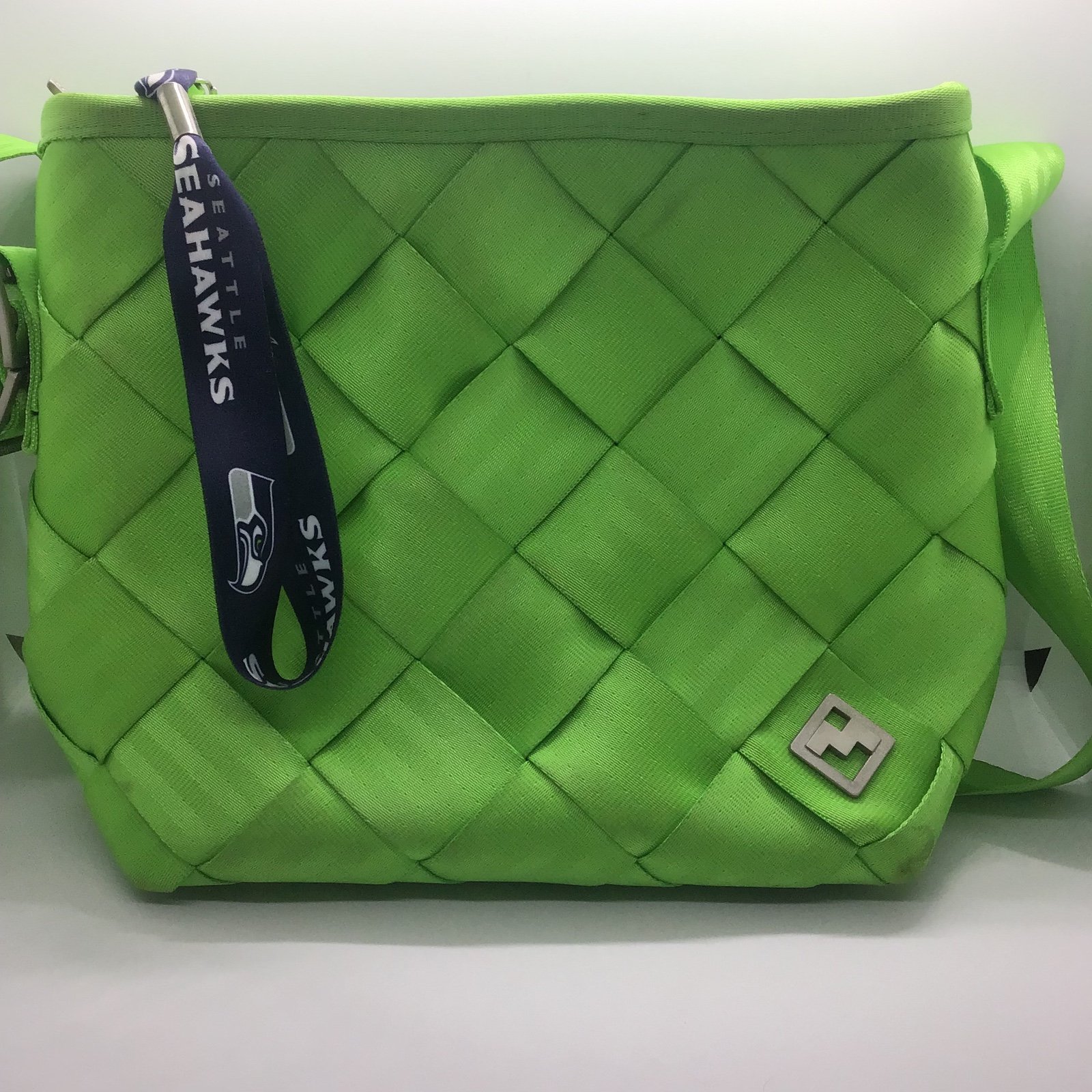 Maggie Bags Bright Lime Green Seattle Seahawks Recycled Seat belt bag purse foot