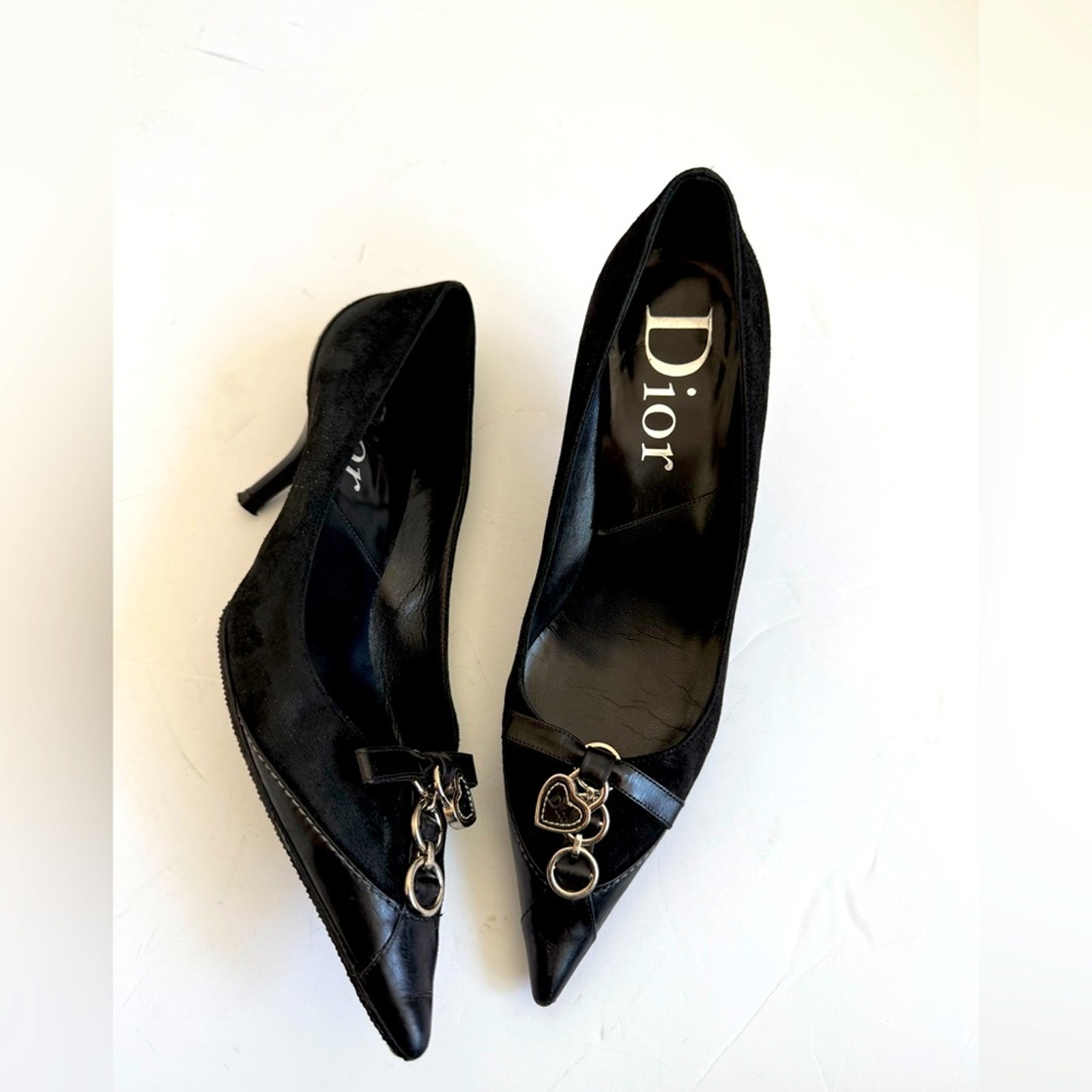 Christian Dior Black Leather Heart logo Charm Vintage John Galliano pumps EU 37