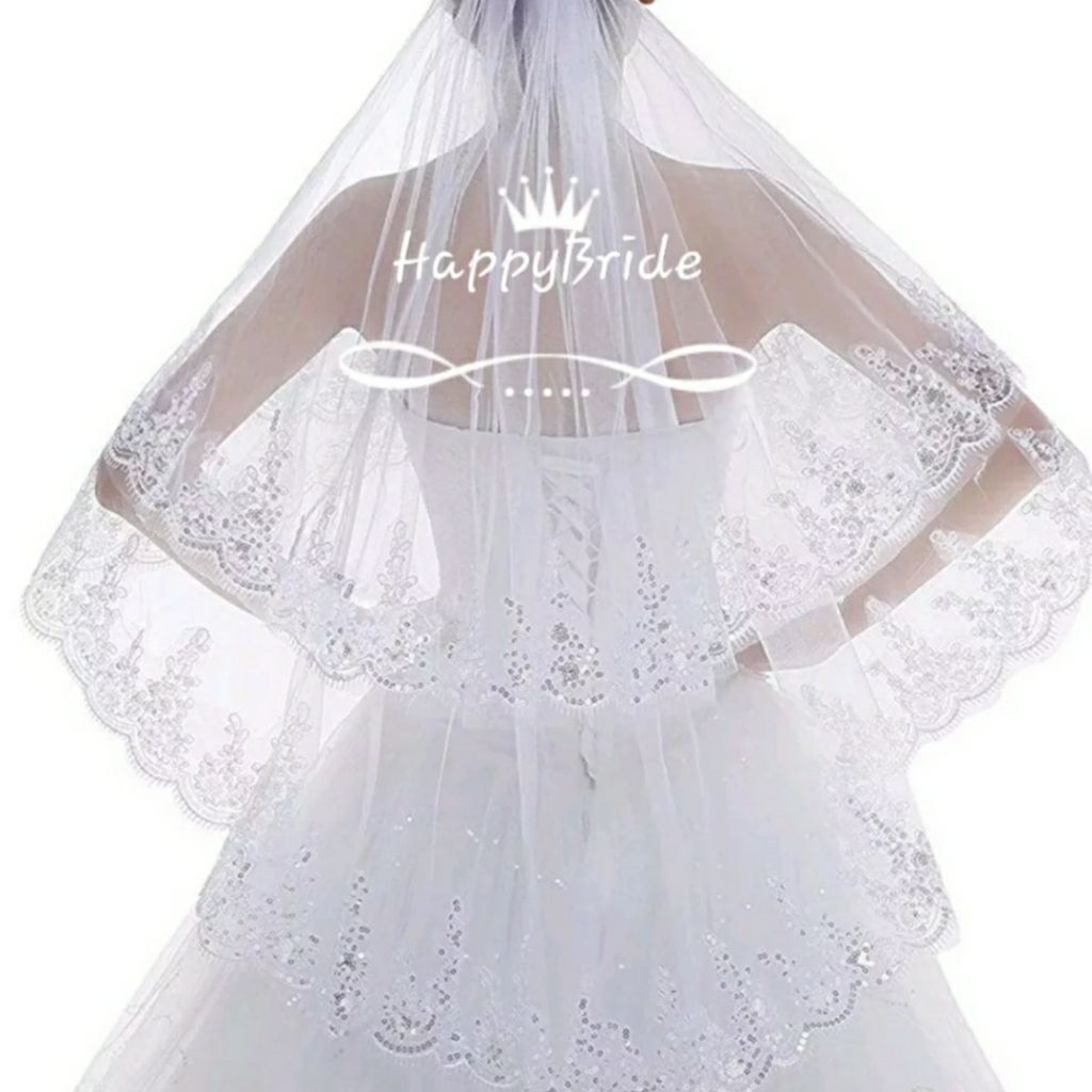 Beautiful 2Tier Lace & Sequins Edge Veil