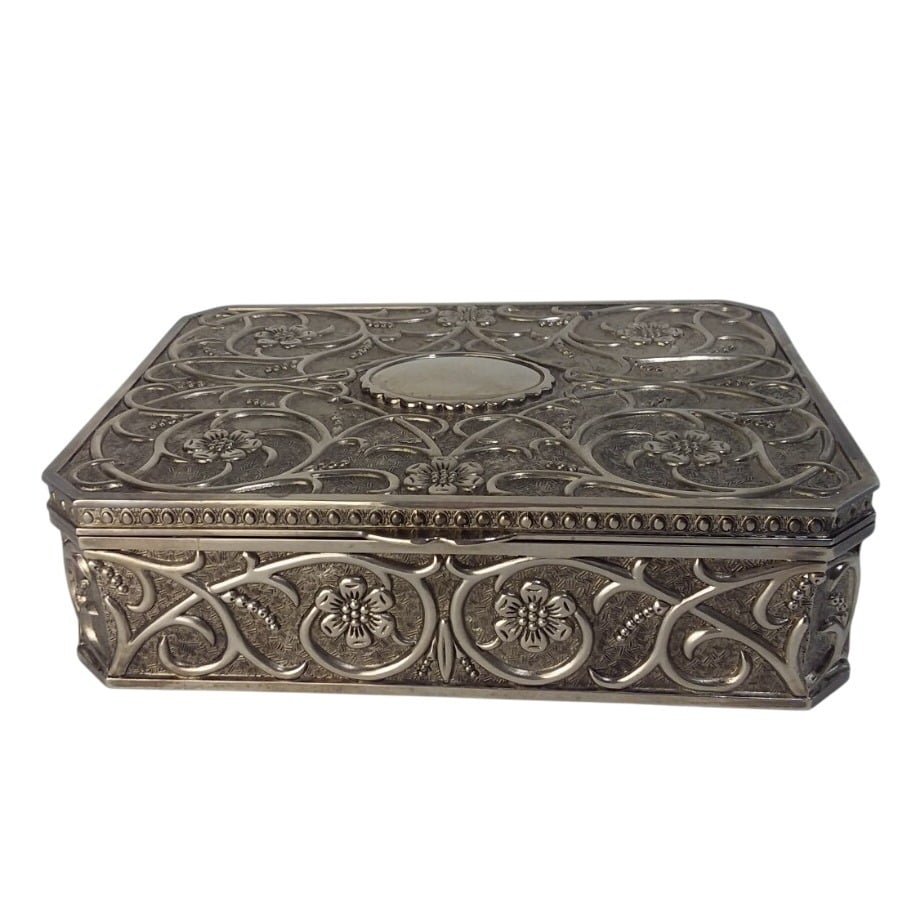 Vintage Godinger Silver Jewelry Box Ornate Floral Design Velvet Lined Keepsake