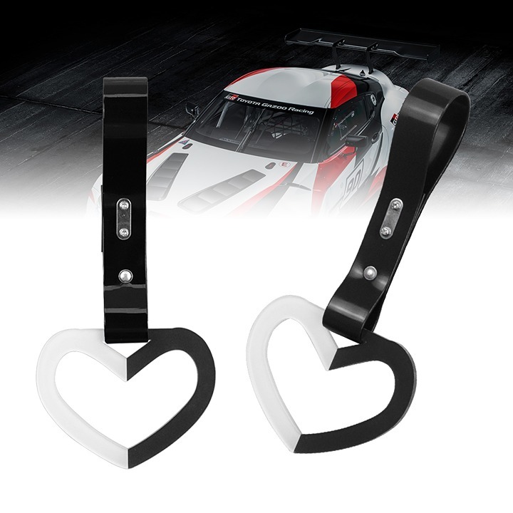NEW 2PCS DOUBLE COLOR HEART JDM TSURIKAWA RING Black Handle Strap Drift Charm