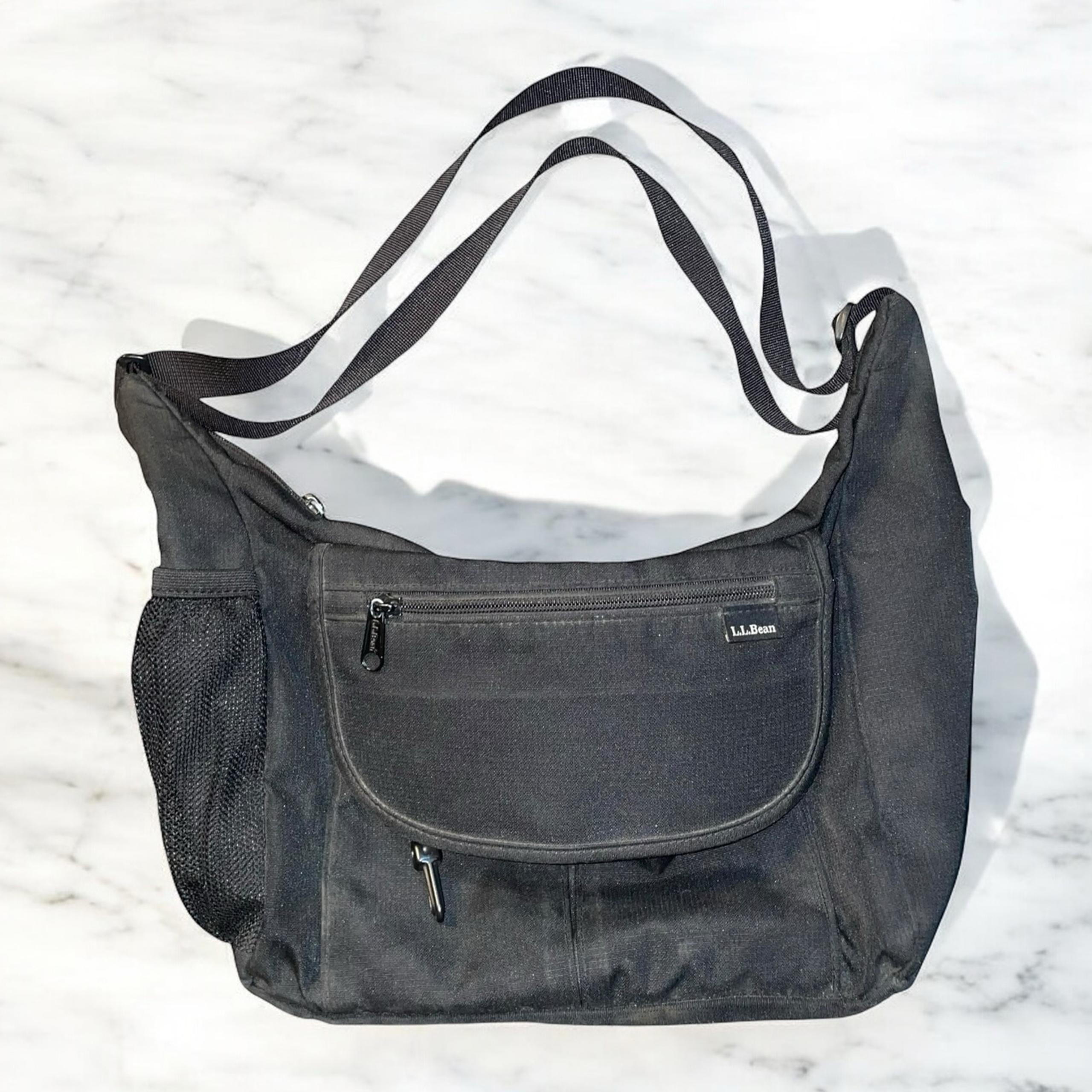 Vintage LL Bean Nylon Shoulder Bag Adjustable Strap Tote Full Zip 0XN02 Black