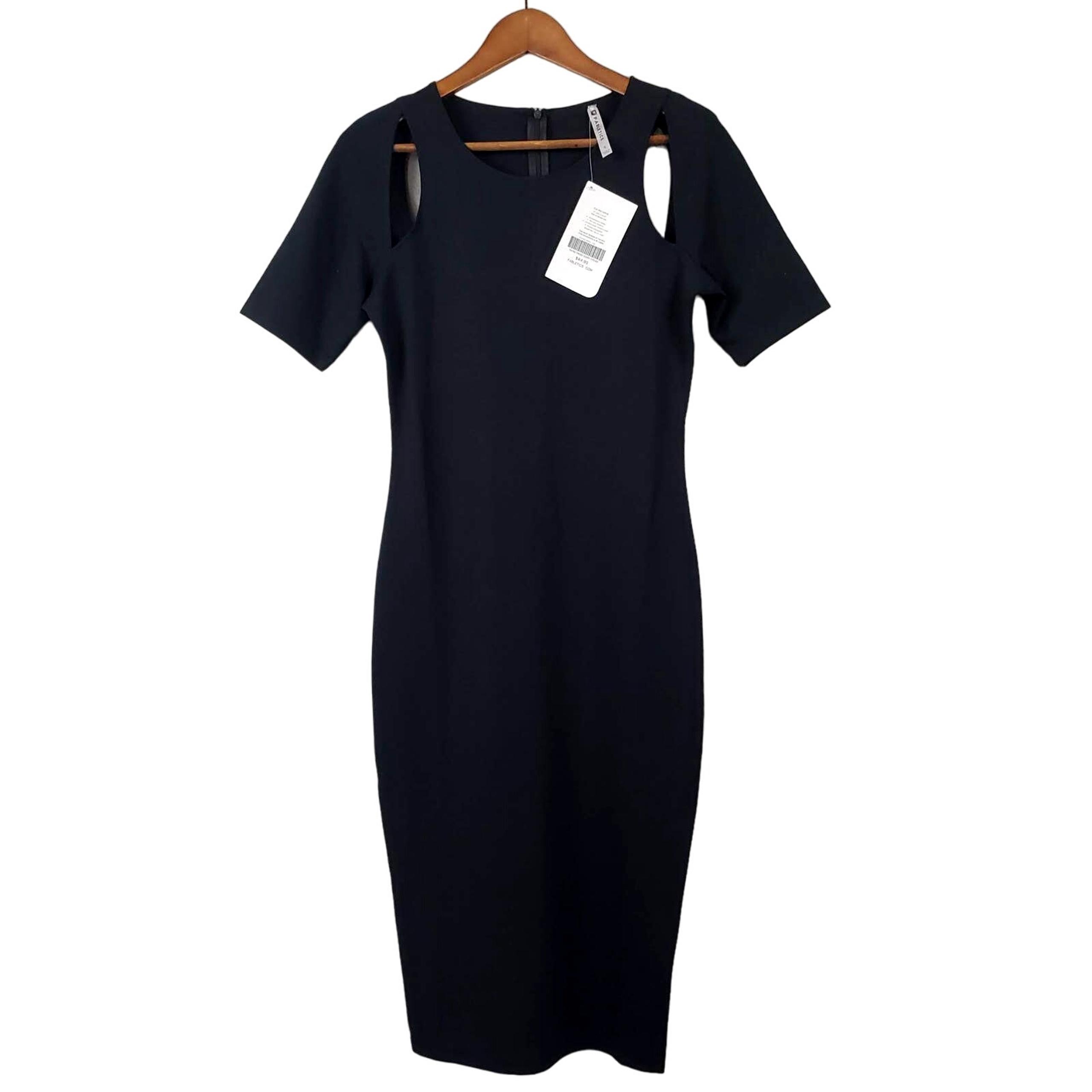 NEW! Fabletics Eva Midi Dress Black Short Sleeve Casual Athleisure Fitted - S