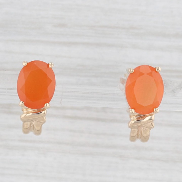 3.10ctw Orange Chalcedony Earrings 10k Yellow Gold J-Hook Studs