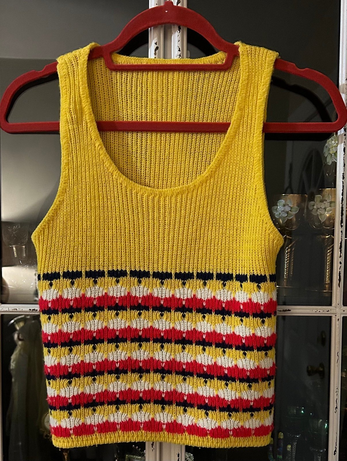 Vintage - 1970s Yellow Multi-Color Striped Sleeveless Scoop Neck Tank Top- S