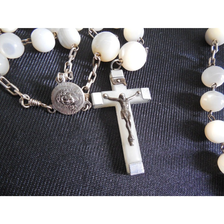 Vintage Polished White Stone Rosary Marked Jerusalem