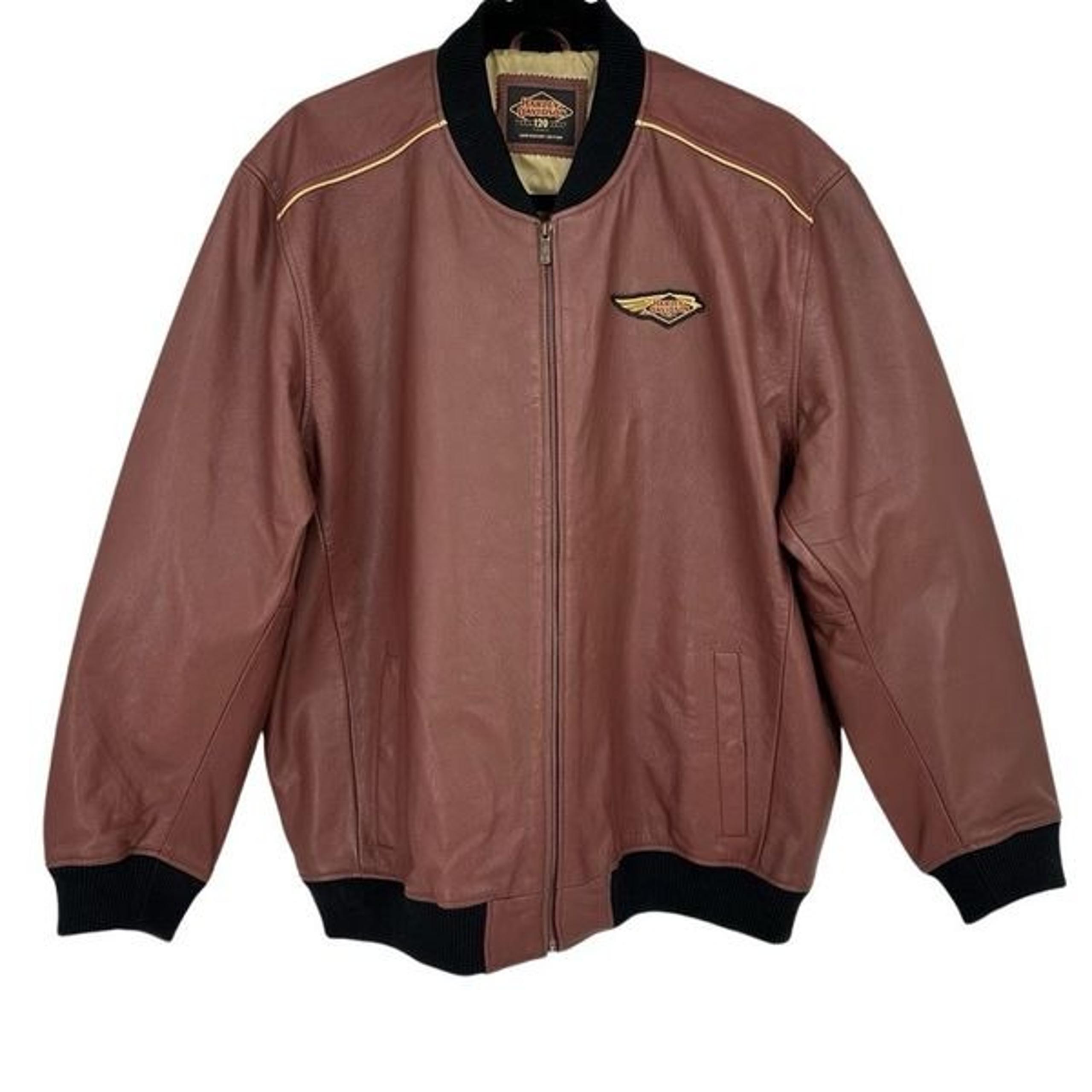 Harley-Davidson Men's 3X Rum Raisin Leather Bomber Jacket 120th Anniversary Red