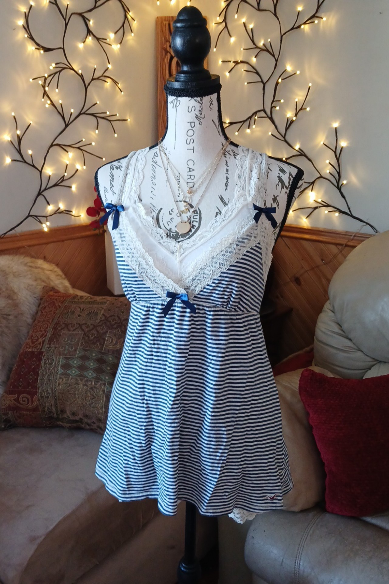 ♡ Y2k ♡ Hollister babydoll LACE BABYDOLL Tank with bows♡♡
